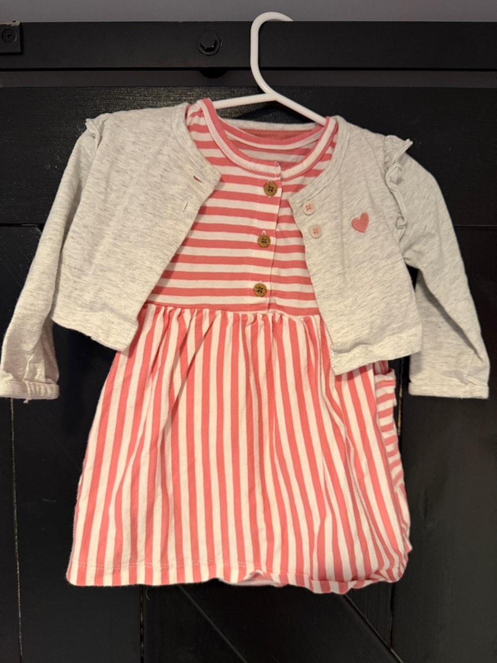 Girls Pink Stripe Dress with Gray Cardigan